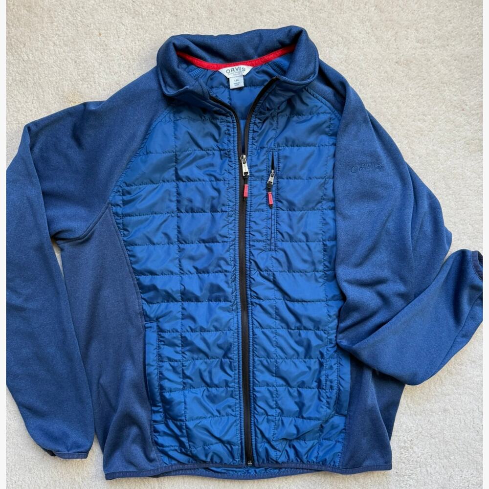 Orvis Hybrid Puffer‎ Fleece Jacket Modern Mens Size Large Blue Quilted Full Zip